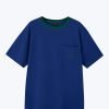 (B) Boxy Twill Jersey Contrast Collar Tee - Peacock Blue