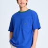 (B) Boxy Twill Jersey Contrast Collar Tee - Peacock Blue