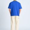 (B) Boxy Twill Jersey Contrast Collar Tee - Peacock Blue