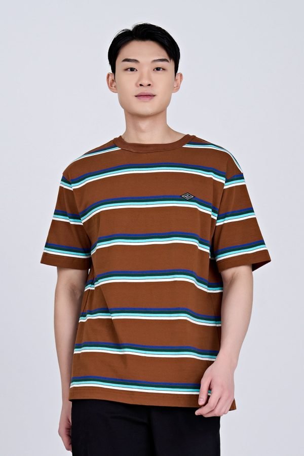 (B) Boxy-fit Multi-colour Stripes Tee - Stripes Brown