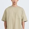 Denim Oversized Patch Pocket Tee - Khaki