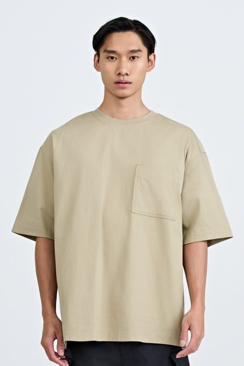 Denim Oversized Patch Pocket Tee - Khaki