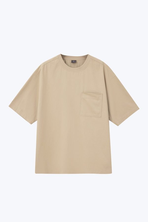 Denim Oversized Patch Pocket Tee - Khaki