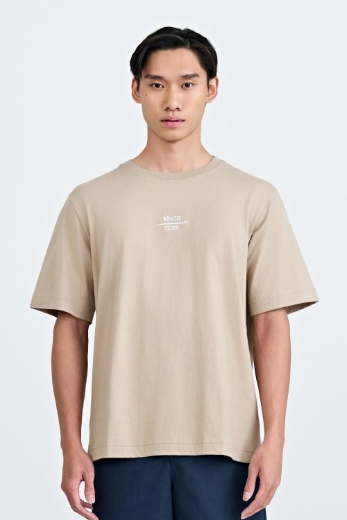 (A) Jersey "Beach Club" Embroidery Tee - Taupe