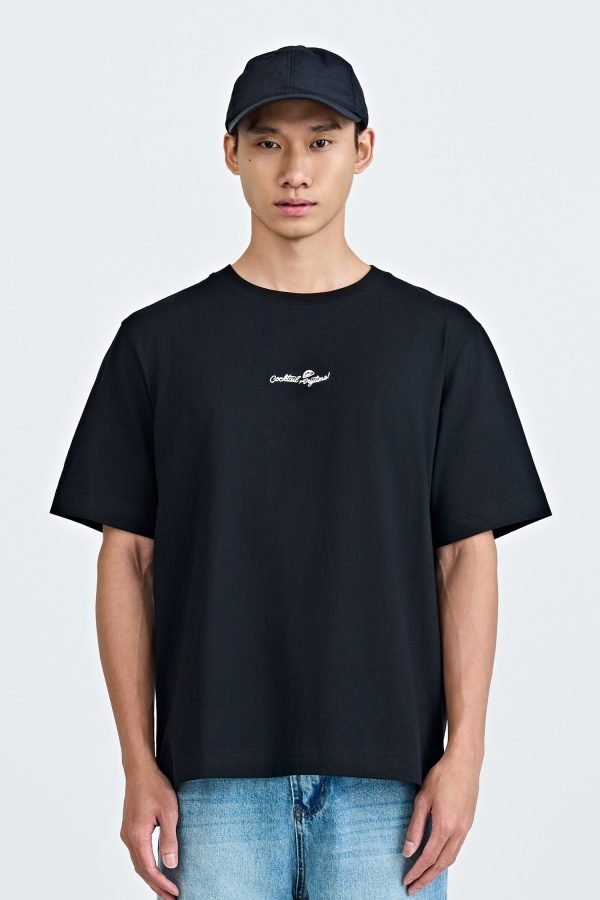 (A) Jersey "Cocktail Anytime" Embroidery Tee - Black