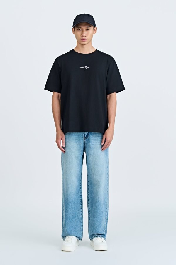 (A) Jersey "Cocktail Anytime" Embroidery Tee - Black