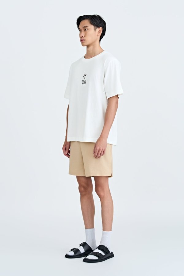 (A) Jersey "Vacay Mode" Embroidery Tee - Cream