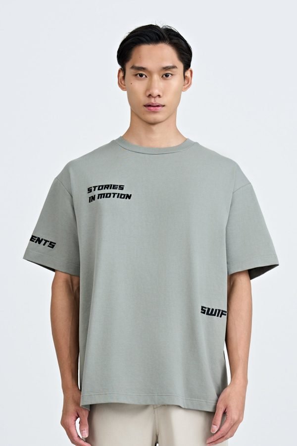 "Stories In Motion" Embroidery Tee - Dark Grey